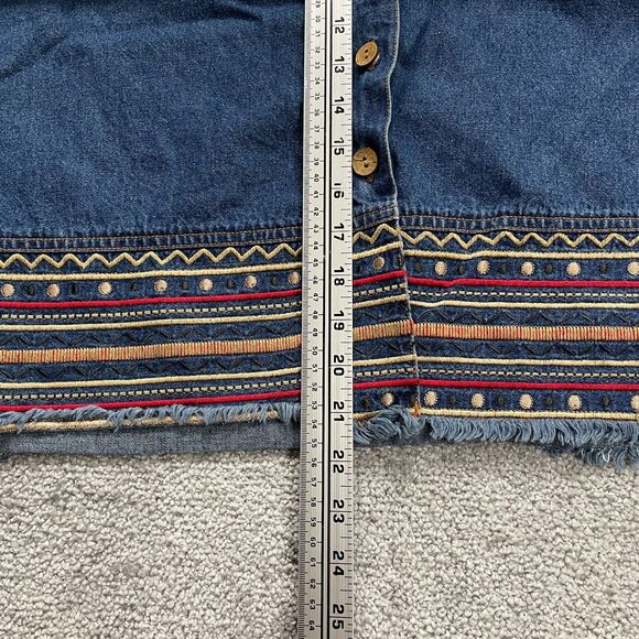 Mountain Lake Denim Jean Jacket Womens Petite Large Button Down Embroidered Boho - Picture 8 of 13
